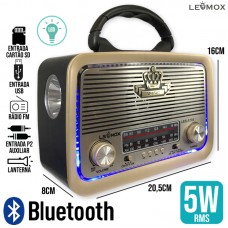 Caixa de Som Bluetooth Retrô LES-1776 Lehmox - Preta